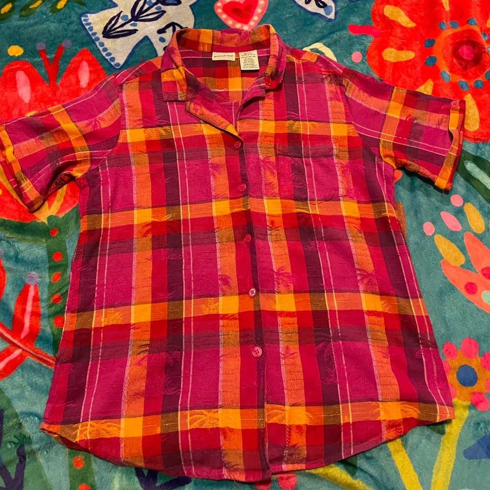 White Stag Pink and Orange Button Down Shirt